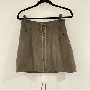 Olive green suede skirt